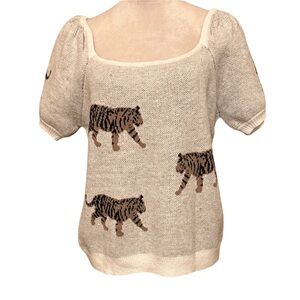 BiBi Short Sleeve Sweater Top with Tiger Design